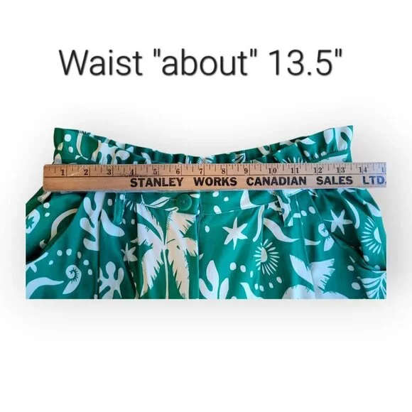 Anthropologie Corey Lynn Calter Green White Palm Print Paperbag Barrel Pants S/M - Picture 11 of 15